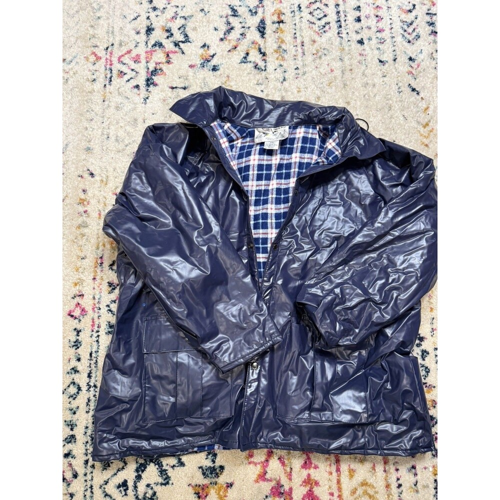 Duck Bay PVC Jacket Large. Blue Hood Flannel  Insulated Rain Coat Hunt Fish Camp